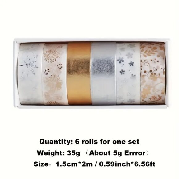 6pc Silver & Gold Festive Washi Tape Box Set - New in Box! - Picture 6 of 7